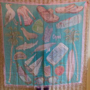 CJW Aqua Newport silk scarf 50" square